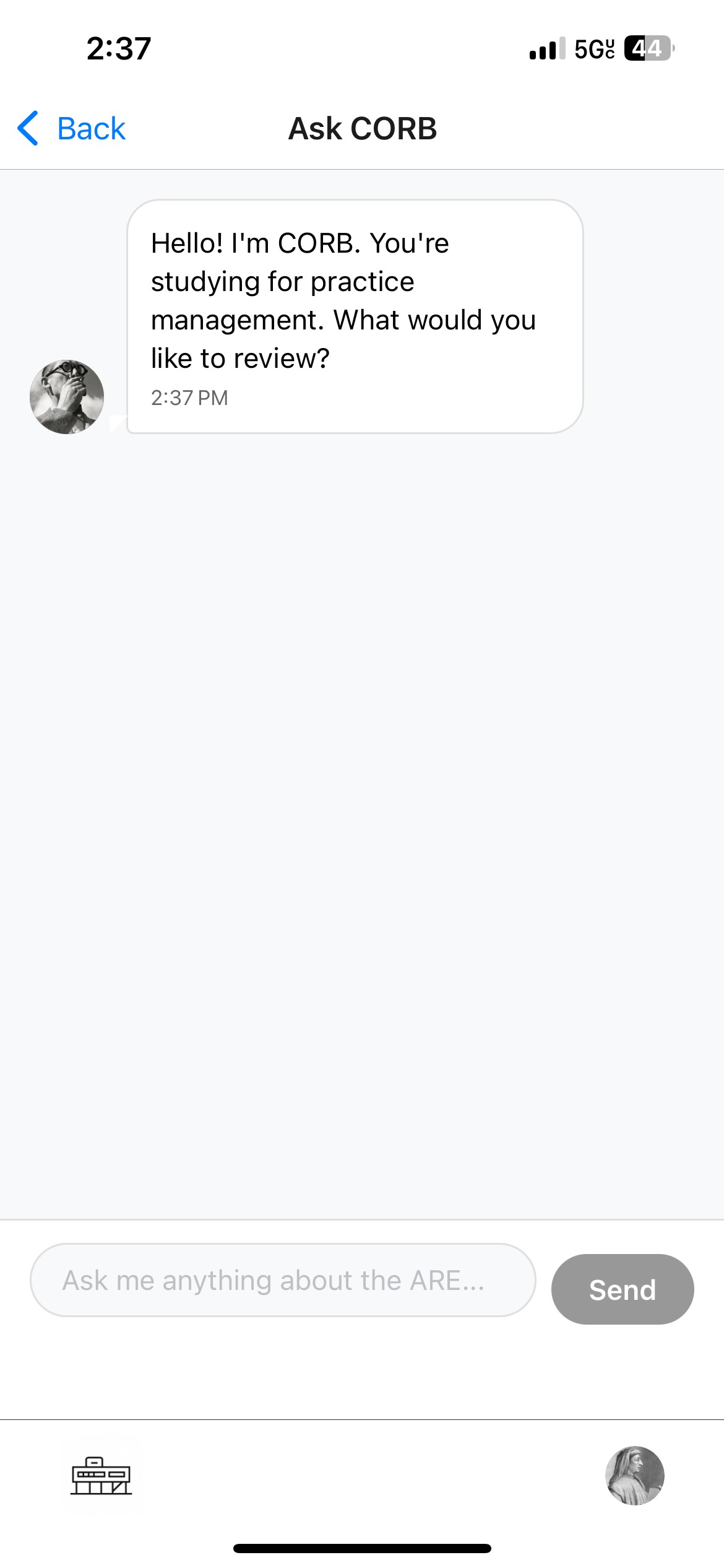 CORB AI tutor screen
